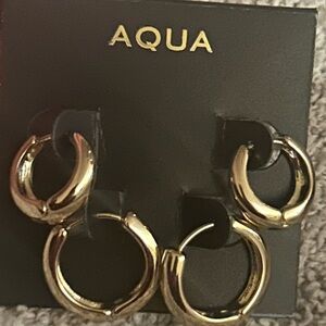 Aqua Polished 18K/Sterling Gold Thick Hinged Hoop Earring Set NWT